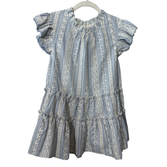 Voy Tops - VOY Blue and White Striped RUFFLE BLOUSE